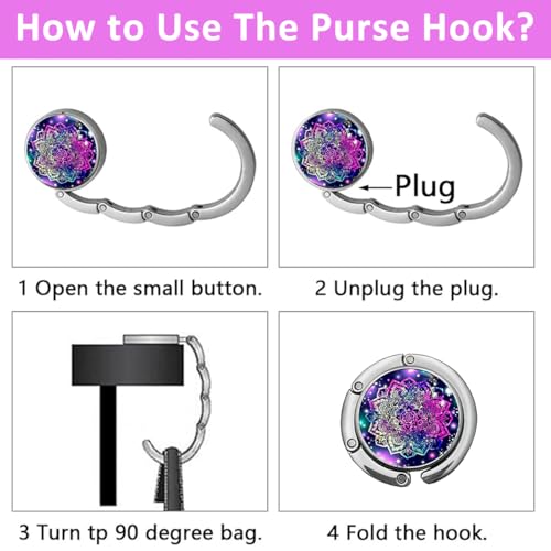 HASTHIP® 6PCS Aesthetic Mandala Metal Desk Bag Hanger Portable Folding Ring for Table Office Aluminum Alloy Removable Hooks Handbag Backpack HASTHIP® 6PCS Aesthetic Mandala Metal Desk Bag Hanger Portable Folding Ring for Table Office Aluminum Alloy Removable Hooks Handbag Backpack